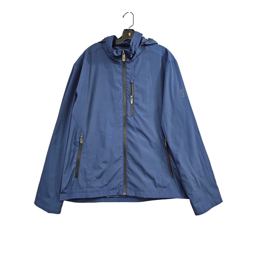 Tumi Tech‎ Windbreaker Jacket Mens XL Blue Solid Hooded Full Zip Lightweight